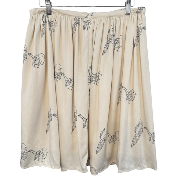 PepaLoves Bird Print Midi Skirt Cream Black Sketch Print Rayon Size 3 Medium - Picture 2 of 8